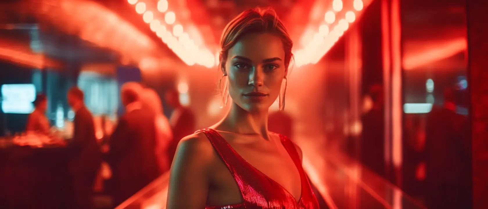 AI image: Cinematic Shot of a French Supermodel wearing a dress.